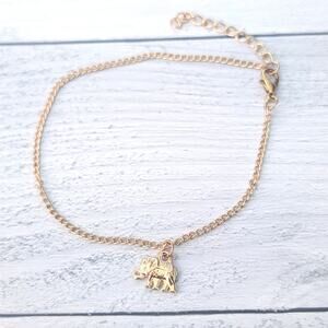 Gold Tone Anklet with Elephant Charm - 9"-10.75"